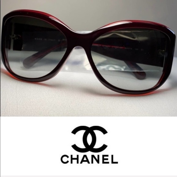 - CHANEL SUNGLASSES BURGUNDY FRAME & DARK LEN - Picture 8 of 8